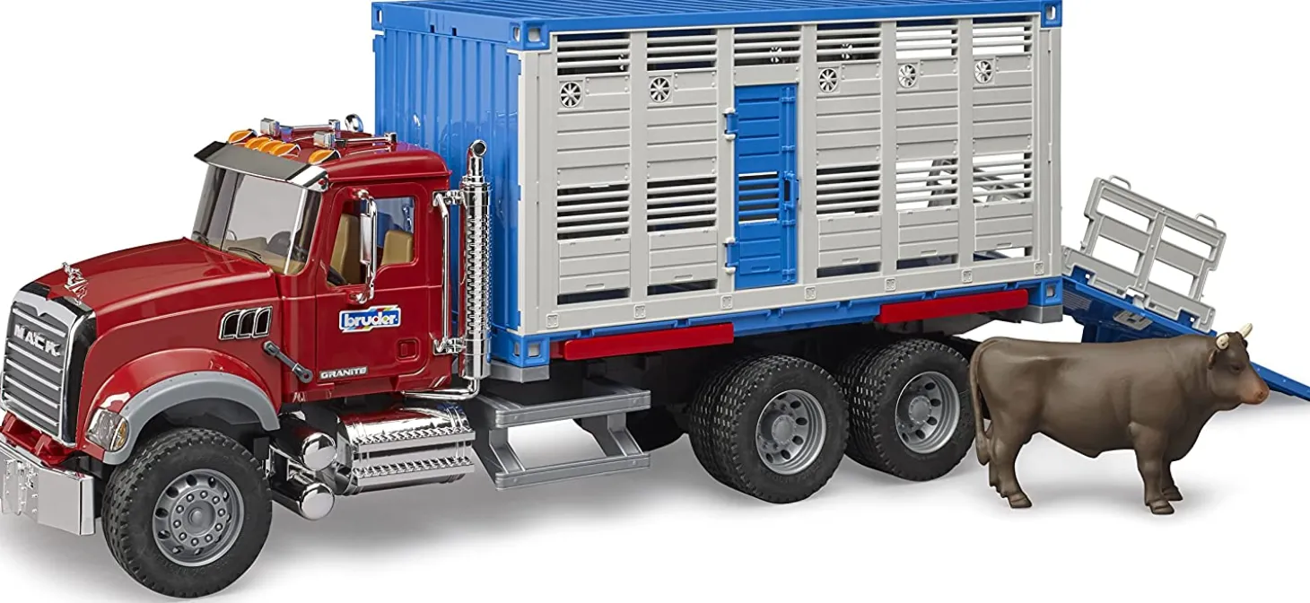 Bruder 02830 Mack Granite Cattle Transportation Truck with 1 Cattle