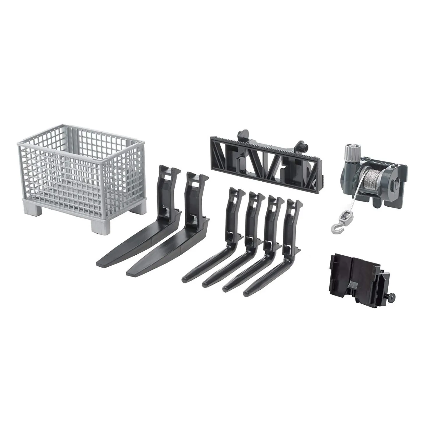 Bruder Accessories for Frontloader: Box Type Pallet, Winch, & Forks