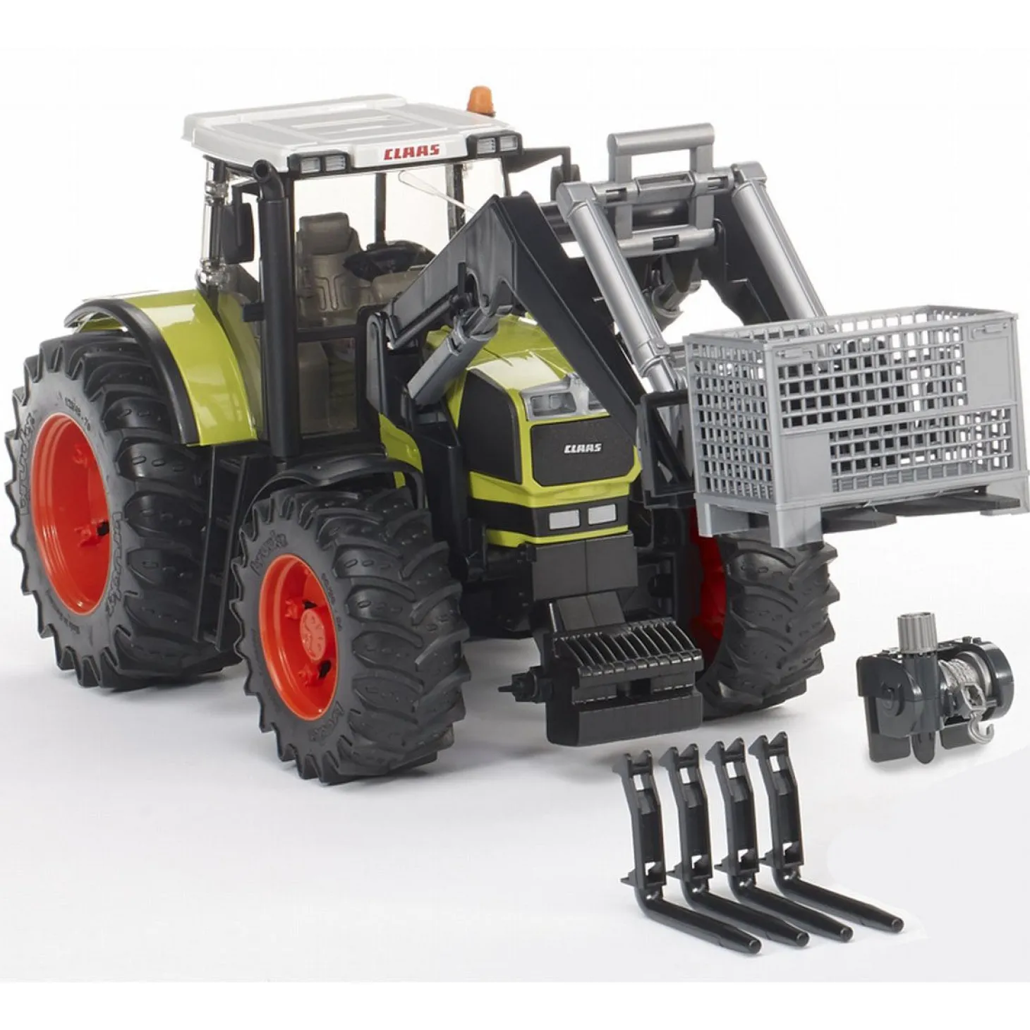 Bruder Accessories for Frontloader: Box Type Pallet, Winch, & Forks