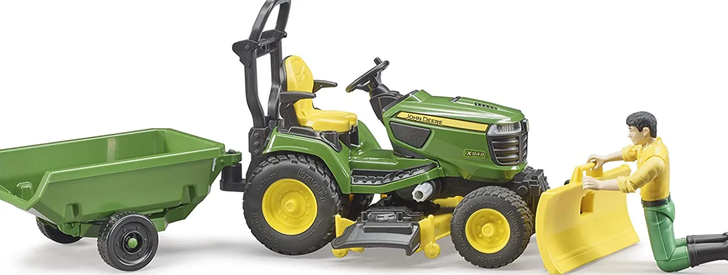 Bruder bworld John Deere X949 Lawn Tractor with Trailer and bworld Figure