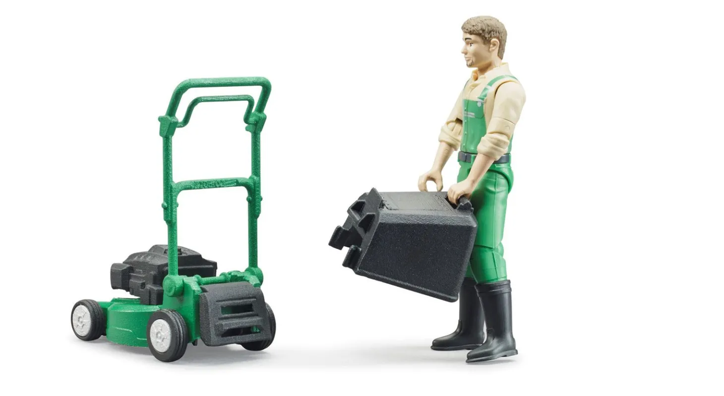 Bruder Gardener Action Figure with Lawn Mower and Accessories