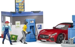 Bruder Gas Service Station with Shop, Car Wash, Roadster and Two Action Figures