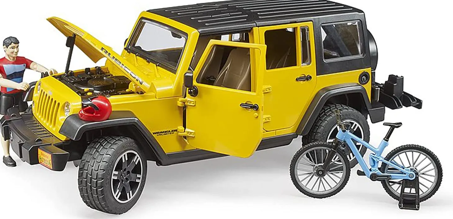 Bruder Jeep Wrangler Rubicon W Mountain bike and figure