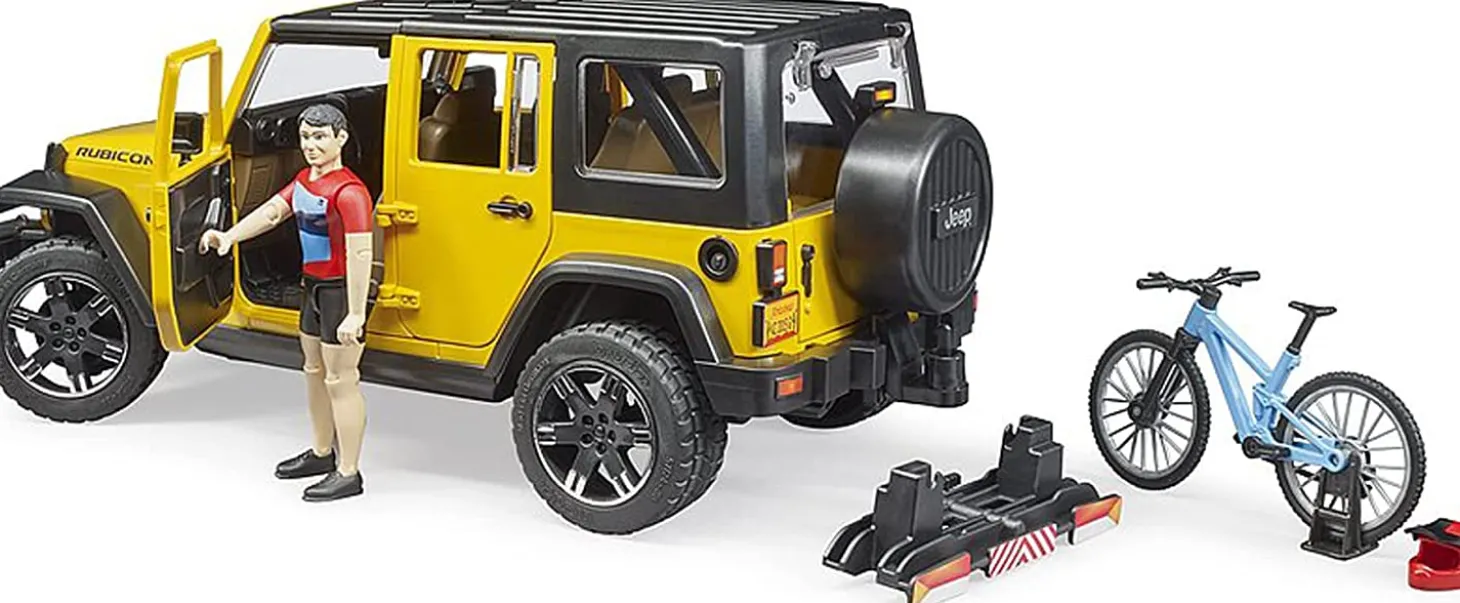 Bruder Jeep Wrangler Rubicon W Mountain bike and figure