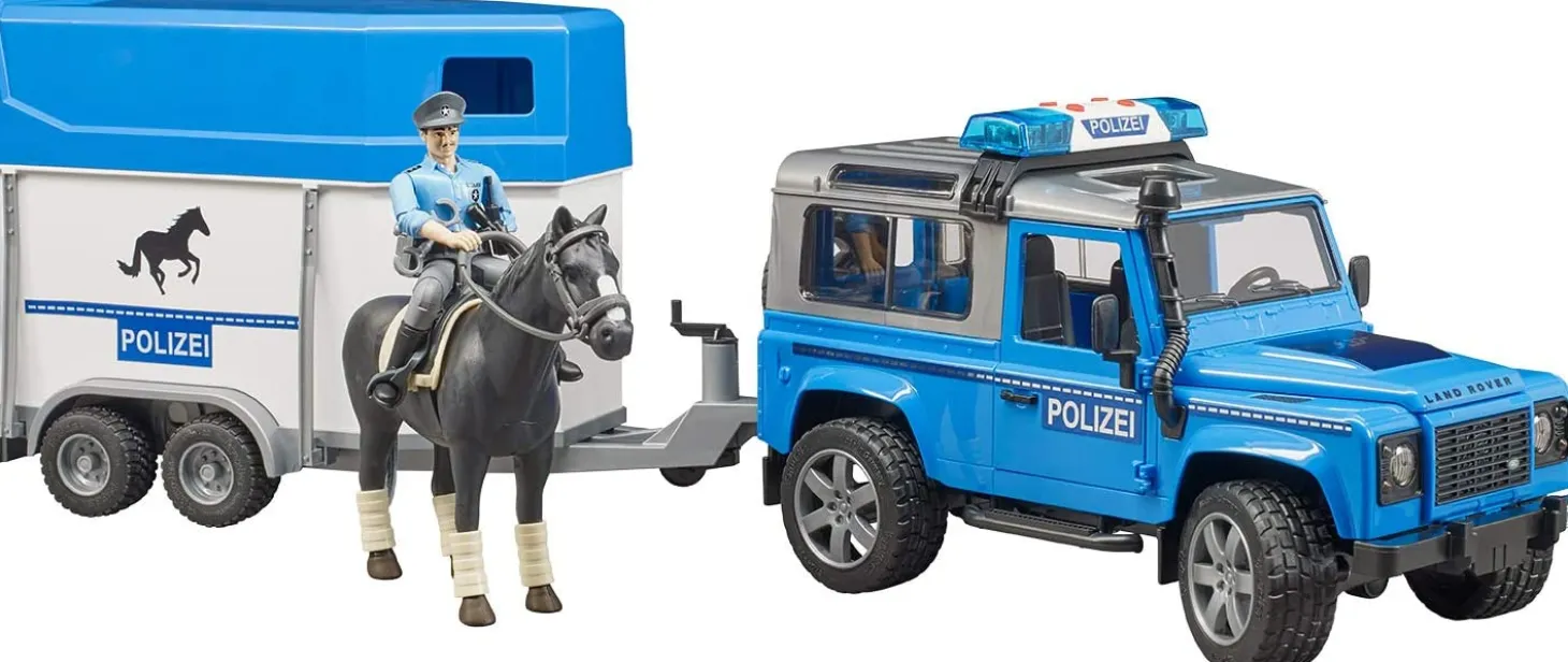 Bruder Land Rover Police Truck with Horse Trailer, Horse and Policeman, Light and Sound Module