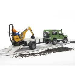 Bruder Land Rover with Trailer, JCB Micro Excavator and Worker Action Figure