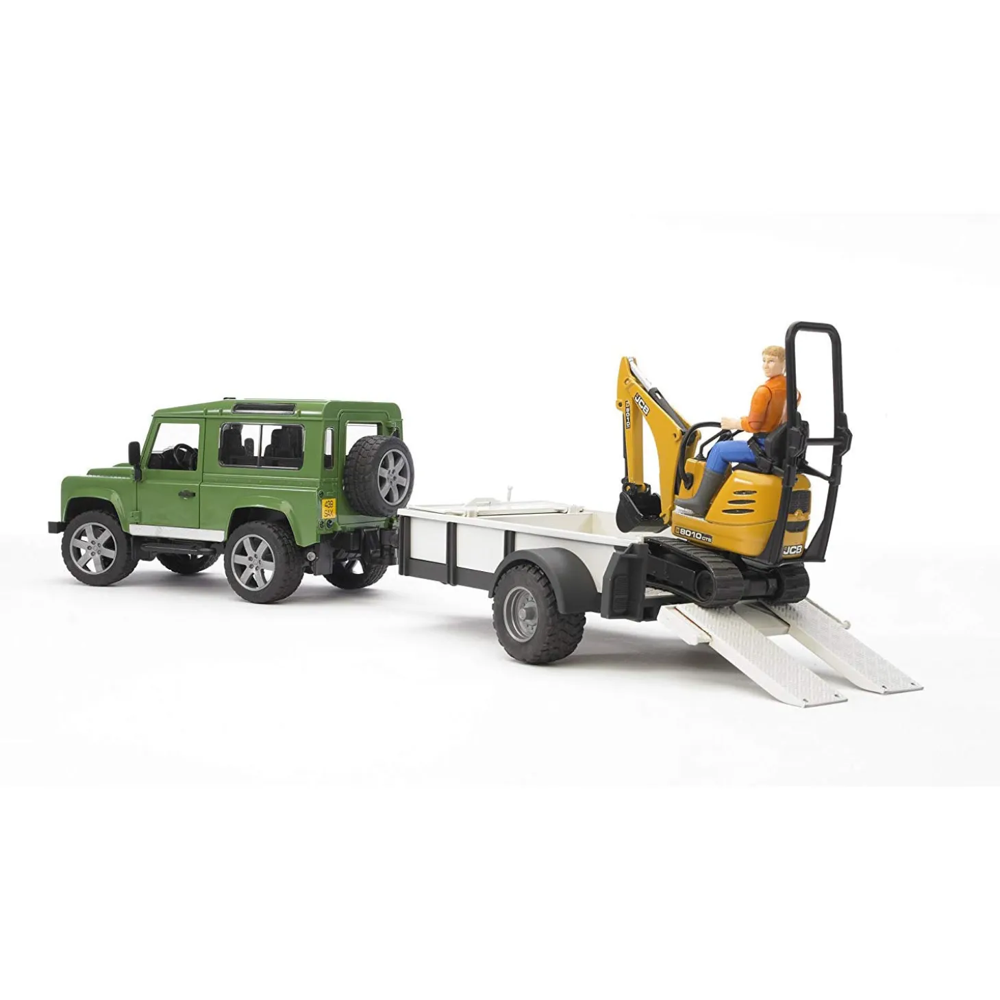 Bruder Land Rover with Trailer, JCB Micro Excavator and Worker Action Figure