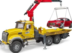 Bruder MACK Granite Flat Bed Tow Truck with Bruder Roadster