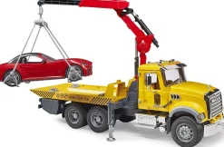 Bruder MACK Granite Flat Bed Tow Truck with Bruder Roadster