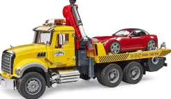 Bruder MACK Granite Flat Bed Tow Truck with Bruder Roadster