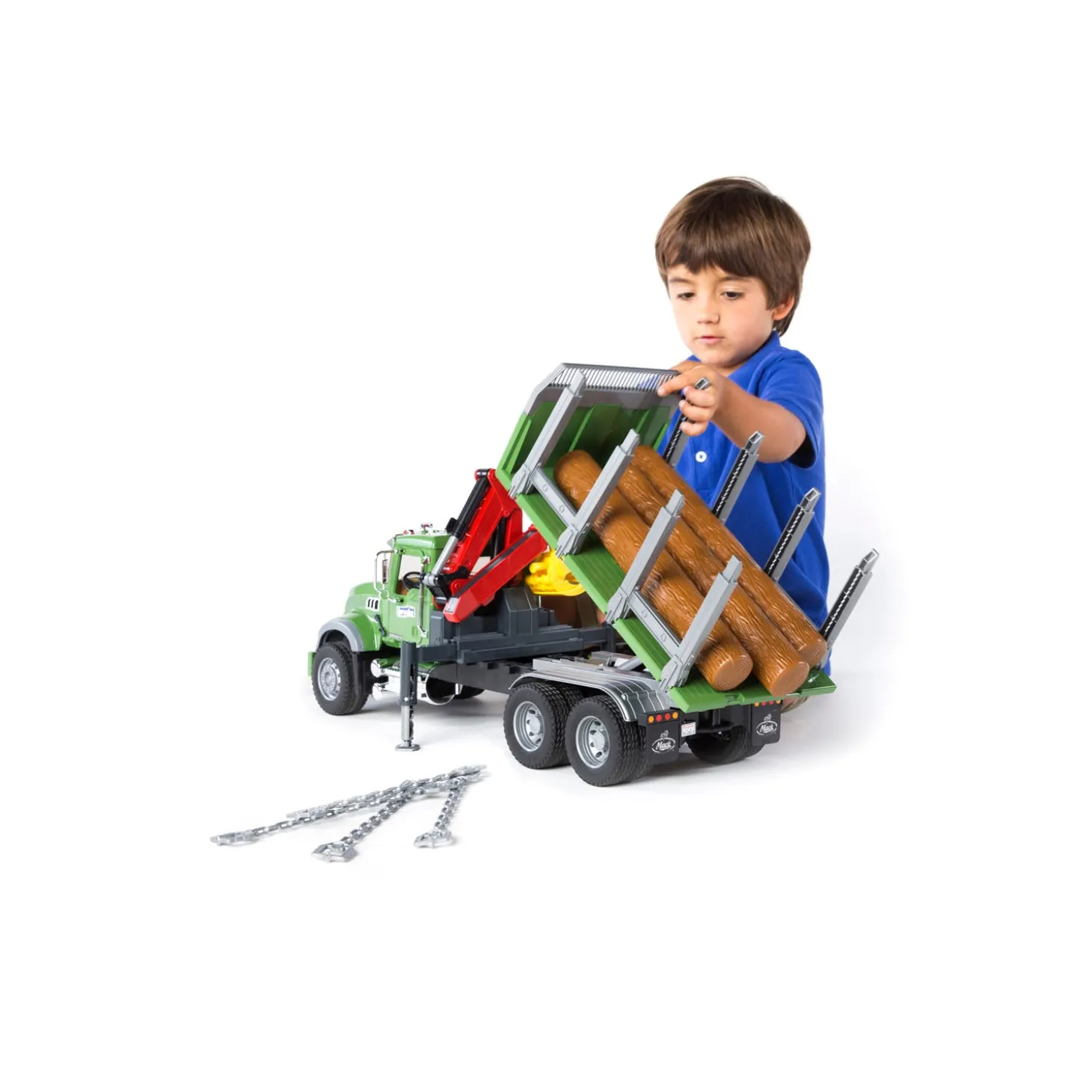 Bruder MACK Granite Timber Truck with Loading Crane and 3 Tree Trunk Logs, 02824