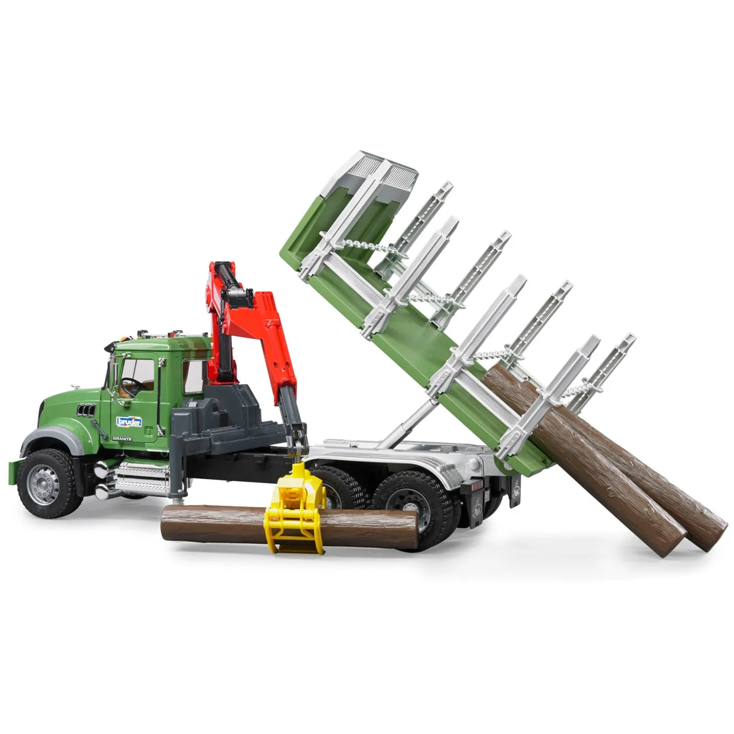 Bruder MACK Granite Timber Truck with Loading Crane and 3 Tree Trunk Logs, 02824