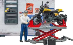 Bruder Motorcycle Service Shop with Scrambler Ducati Full Throttle and Action Figure