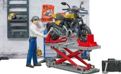 Bruder Motorcycle Service Shop with Scrambler Ducati Full Throttle and Action Figure