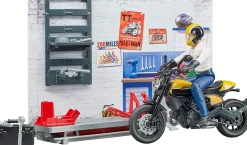 Bruder Motorcycle Service Shop with Scrambler Ducati Full Throttle and Action Figure