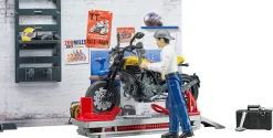 Bruder Motorcycle Service Shop with Scrambler Ducati Full Throttle and Action Figure