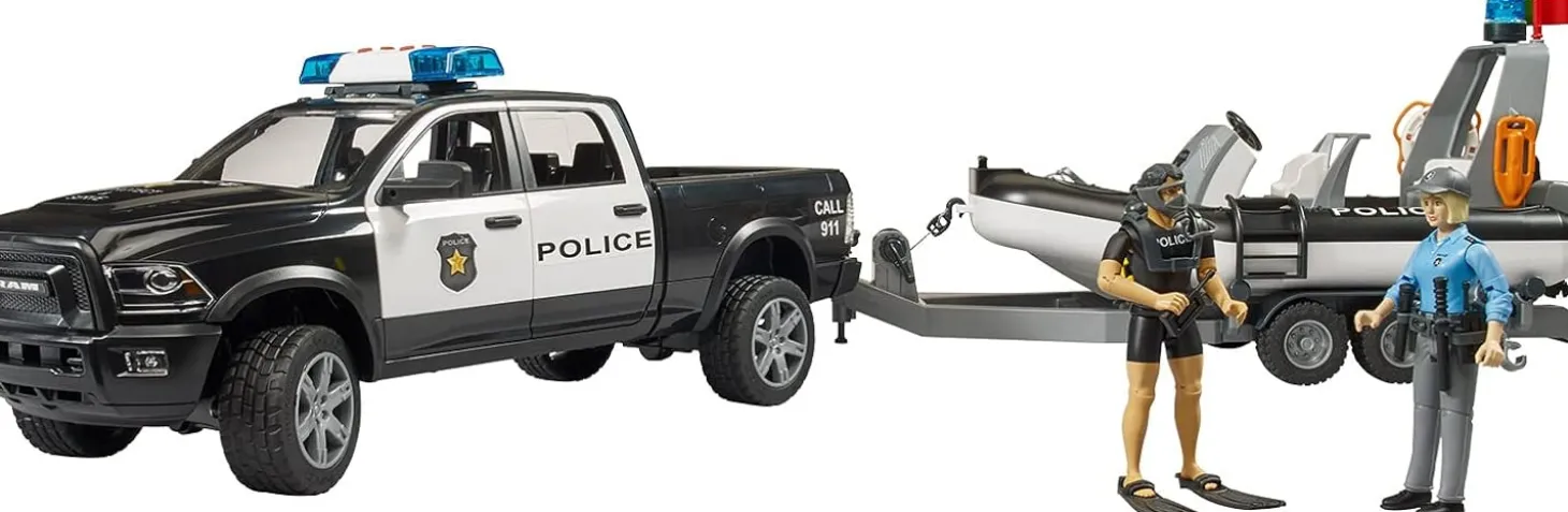 Bruder RAM 2500 Police Pickup with L + S Module Trailer & Boat