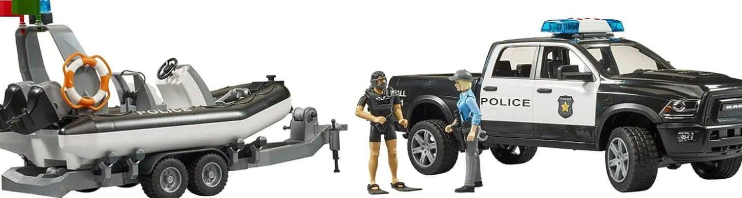 Bruder RAM 2500 Police Pickup with L + S Module Trailer & Boat