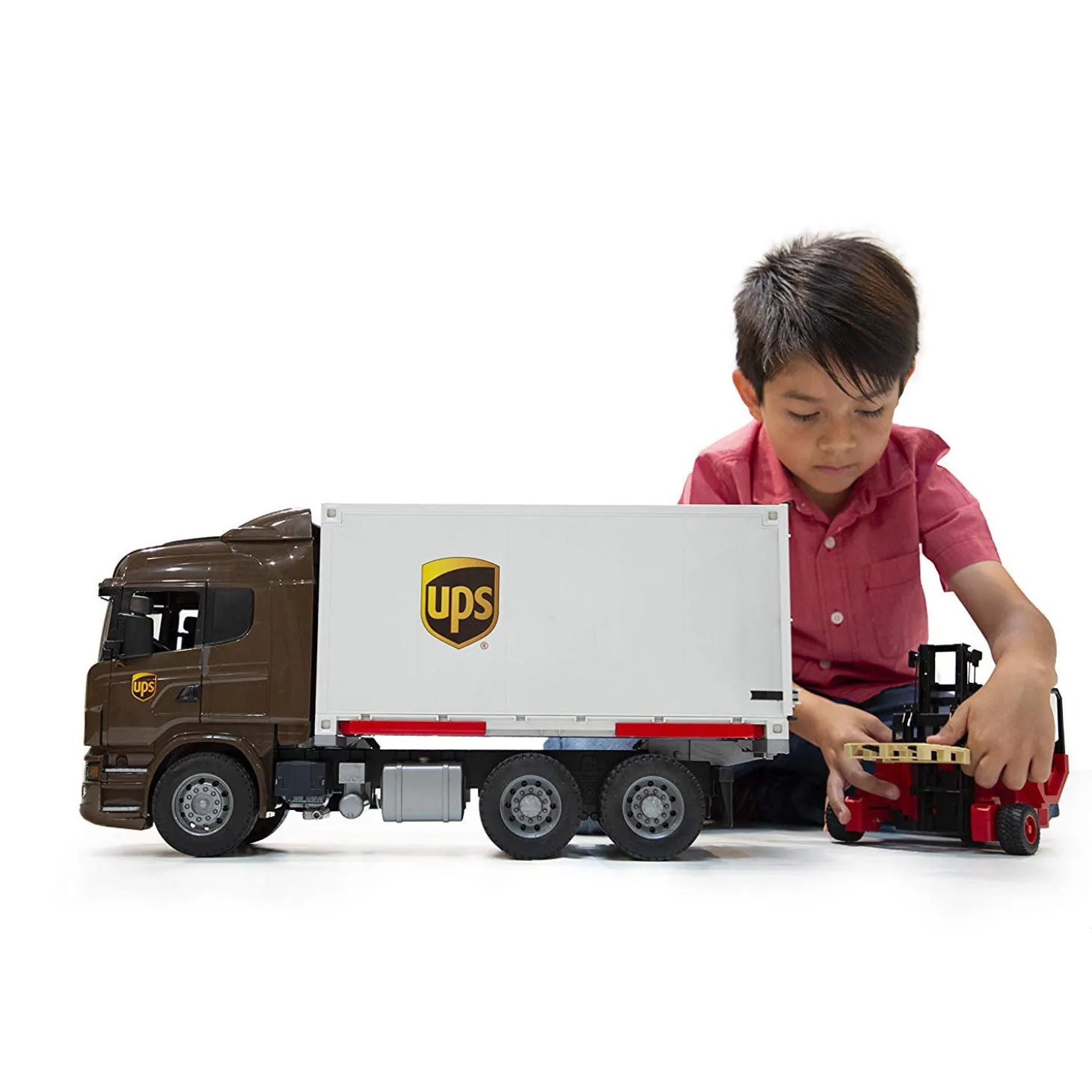 Bruder SCANIA R-Series UPS Logistics Box Truck with Forklift
