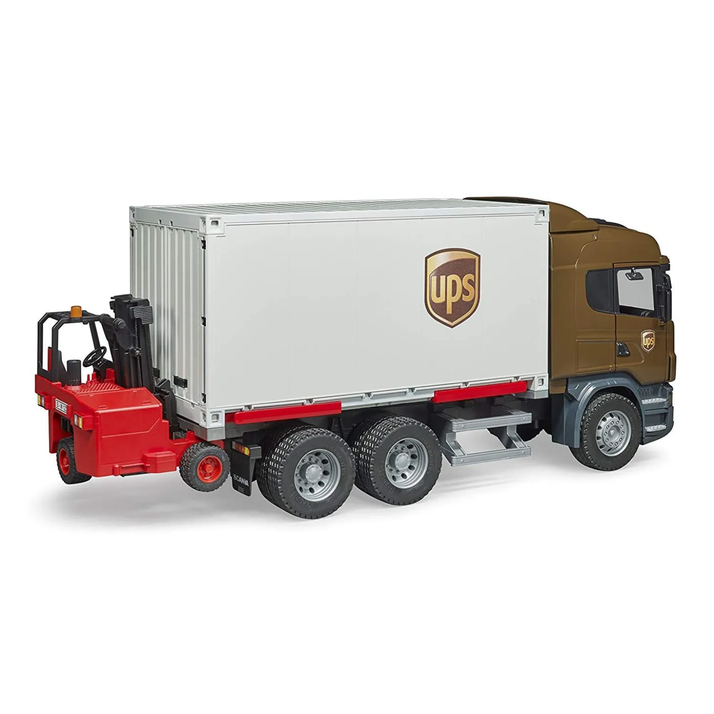 Bruder SCANIA R-Series UPS Logistics Box Truck with Forklift