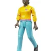 Bruder Woman Action Figure with Dark Skin, Turquoise Jeans, 60404