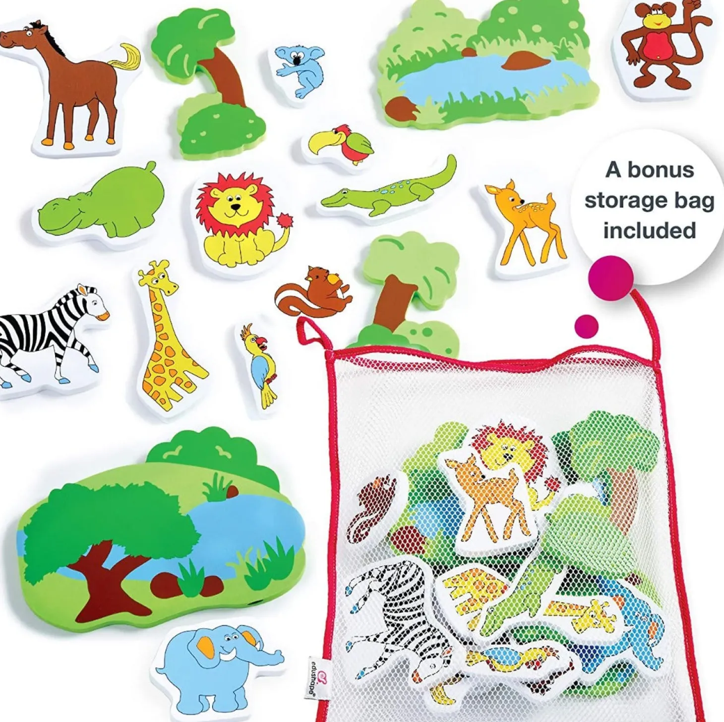 Edushape Magic Creations Bathtub Foam Stickers, Jungle Fun, 17 Piece Set