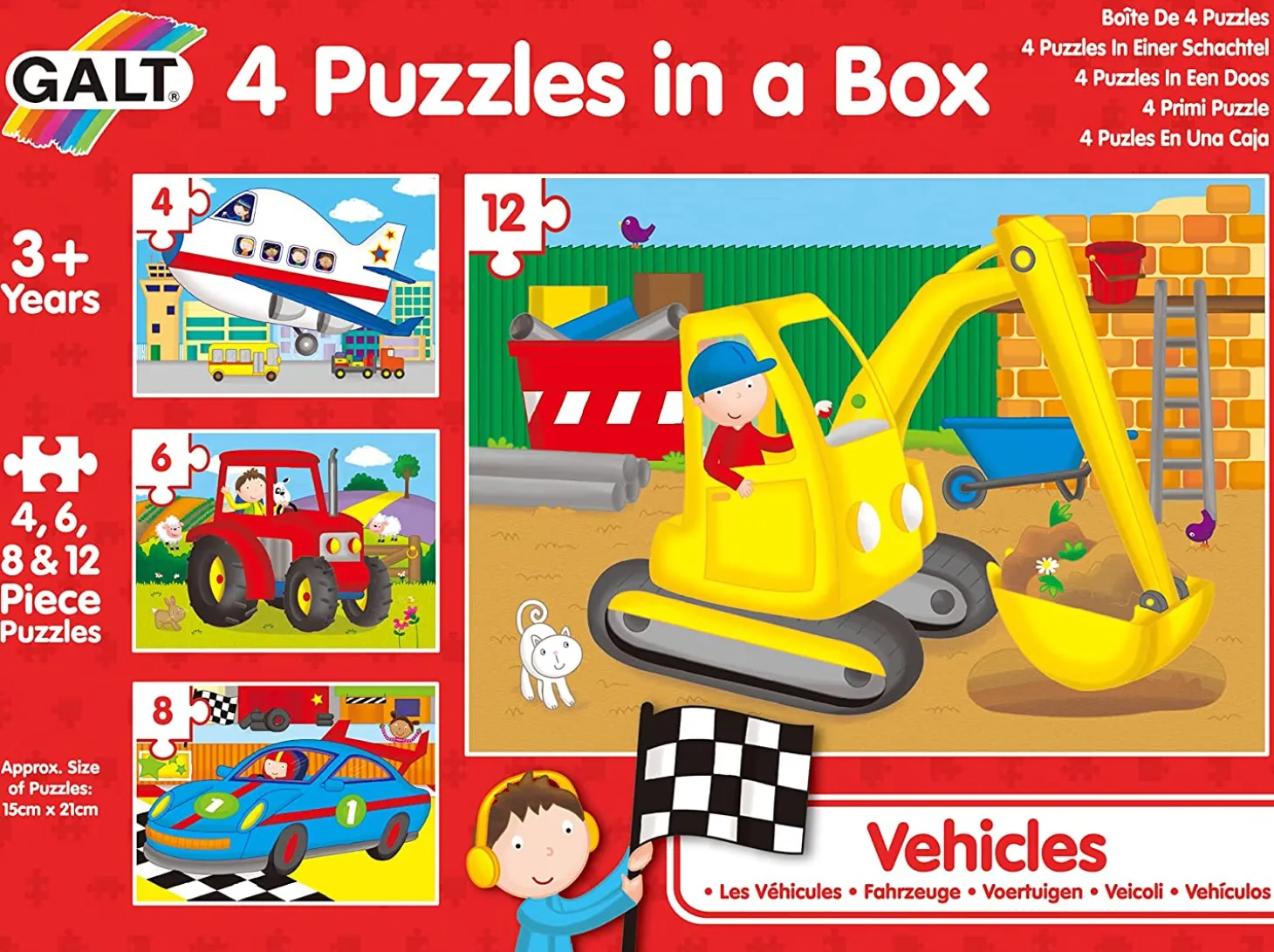 Galt 4 Puzzles In A Box - Vehicles