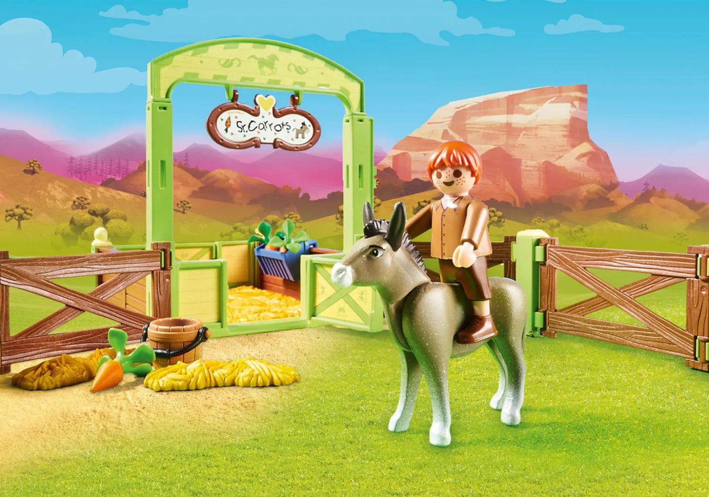 Playmobil Spirit Riding Free Snips and Señor Carrots with Horse Stall