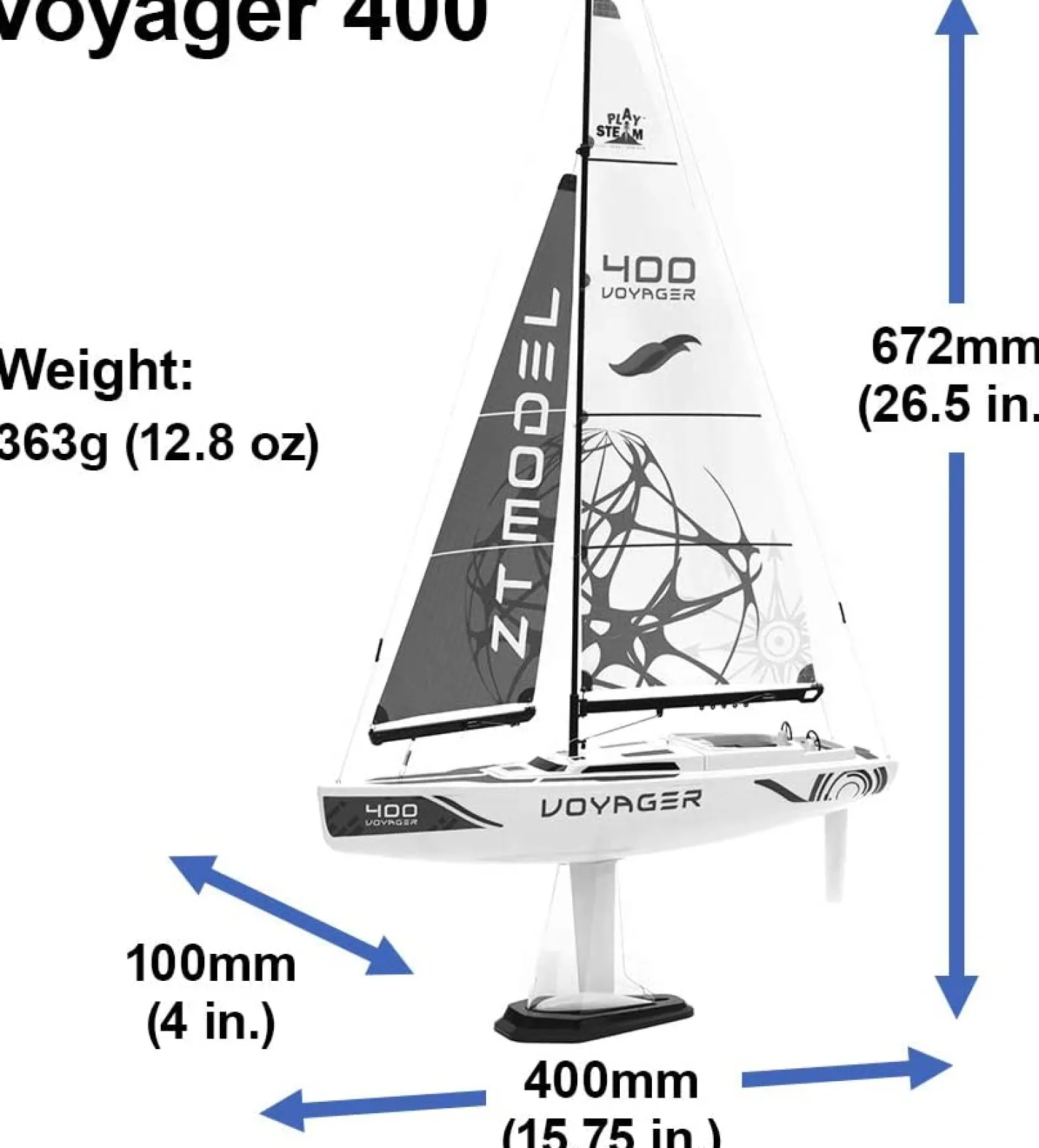 Playsteam Voyager 400 Motor-Power RC Sailboat - 21 in, Blue