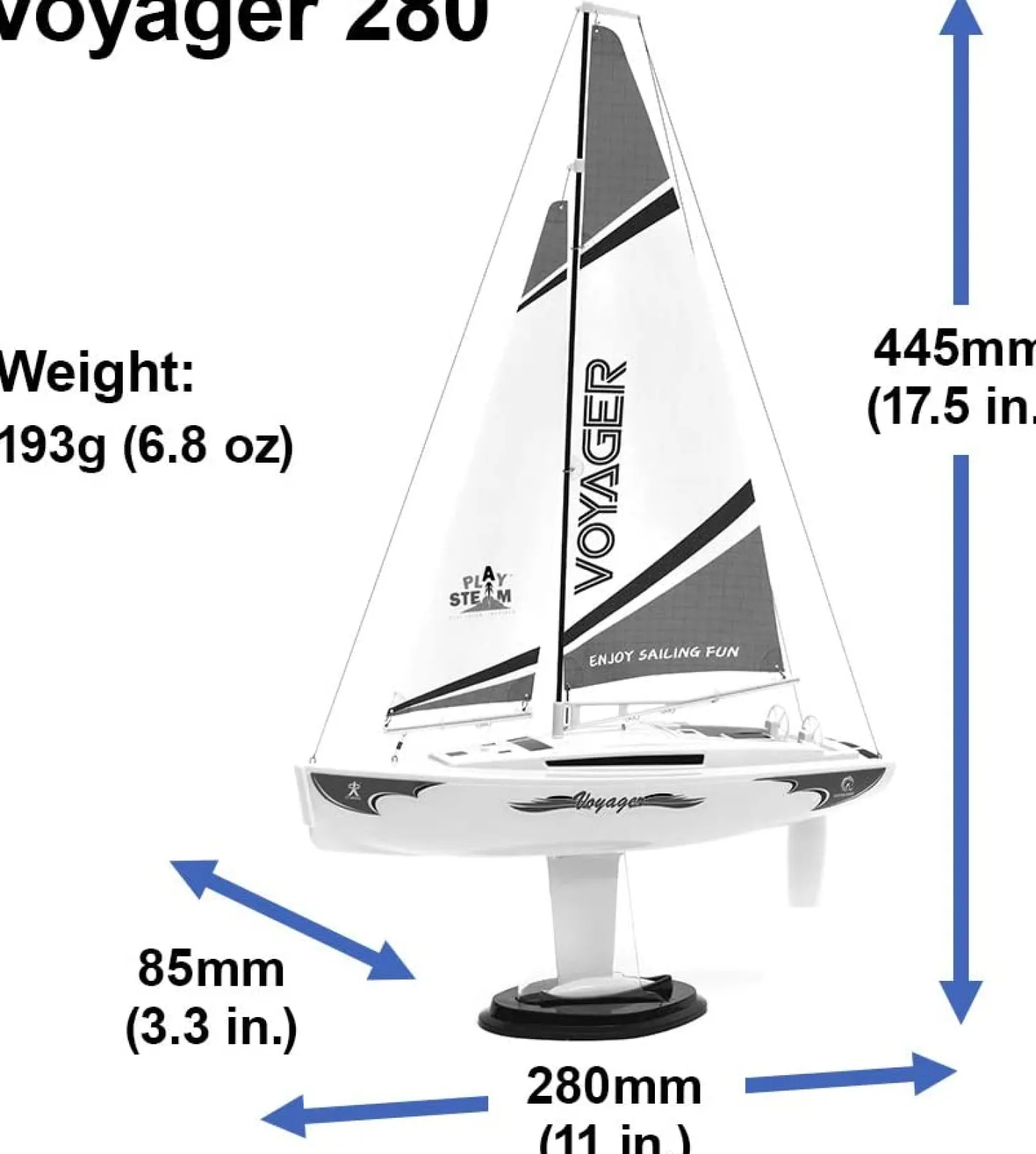 Playsteam Voyager 280 Motor-Power RC Sailboat - 14 in, Blue