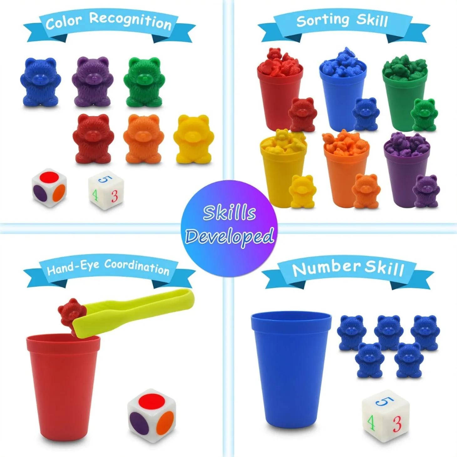 Templeton Educational Counting & Sorting Bears Kit, 70 Piece Super Value Set, Fun Math Manipulative for Home, School, Classroom